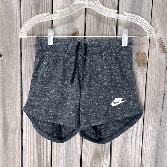 Nike cotton shorts kids medium standard fit curved hem gray white drawstrings - Picture 1 of 10
